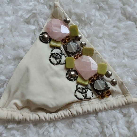 Vintage Victoria’s Secret Stone embellishment jeweled triangle bikini top S - Picture 4 of 9